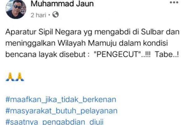Sebut ASN Pengecut, Status Kadis PMD Sulawesi Barat Viral di Facebook
