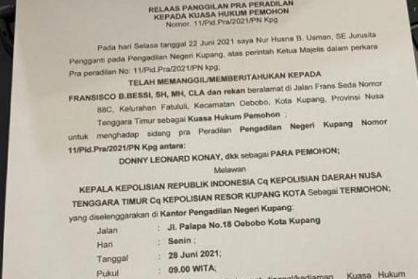  Pra Peradilan Kapolres Kupang Kota Diterima, Penetapan Tersangka Donny Konay Cs Tidak Sah 
