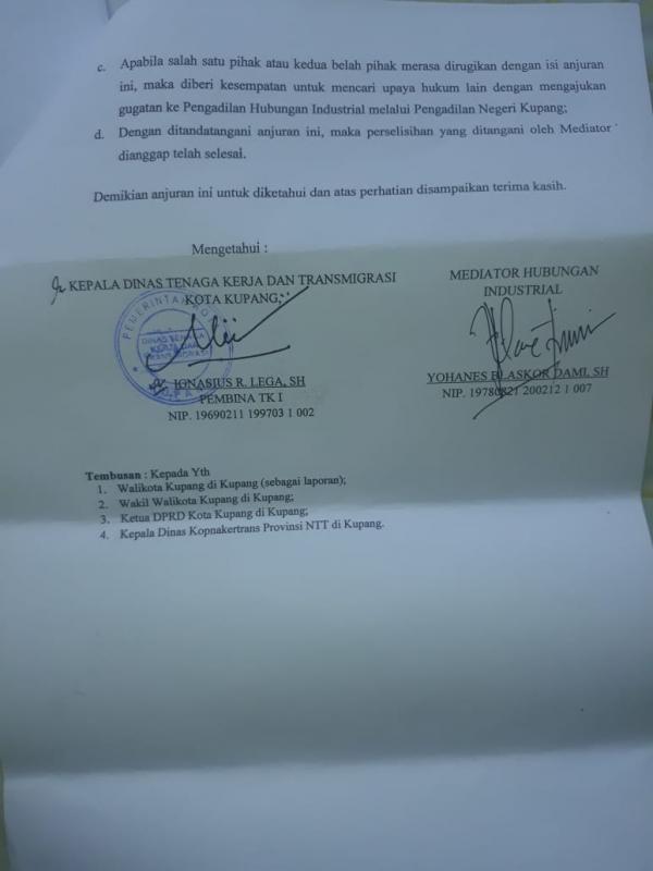 Ini Anjuran Dinas Nakertrans Kota Kupang Terkait PHK Karyawan Timex