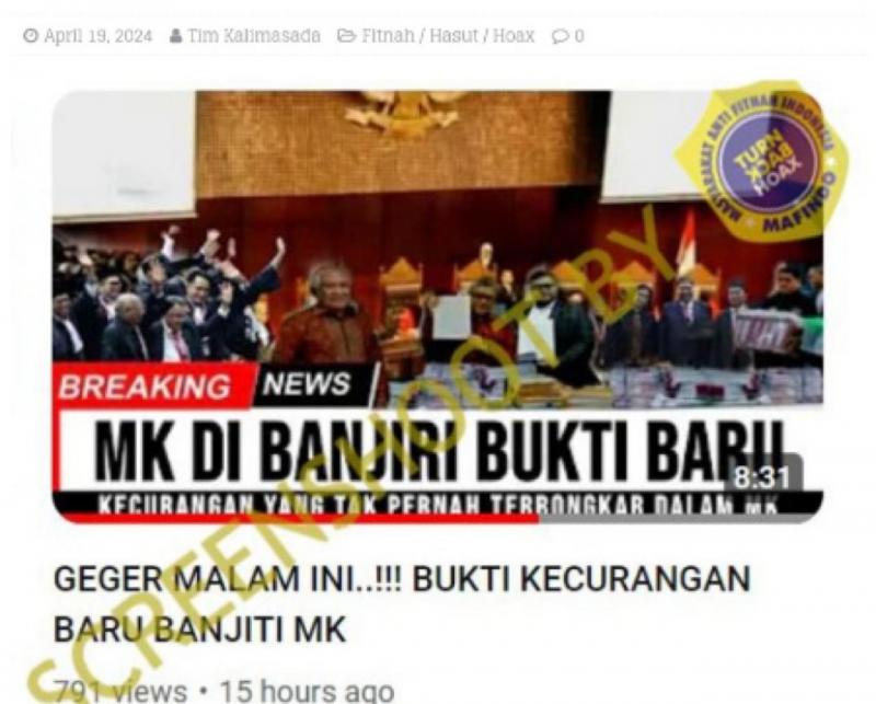 (Hoaks): MK Dibanjiri Bukti Kecurangan Baru yang Tak Pernah Terbongkar di MK