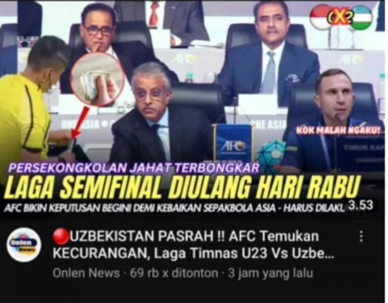 (Hoaks): Wasit Terbukti Curang, Pertandingan Indonesia vs Uzbekistan akan Diulang