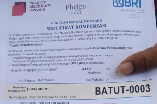 Bukti pembayaran dana kompenasi Kasus Montara 