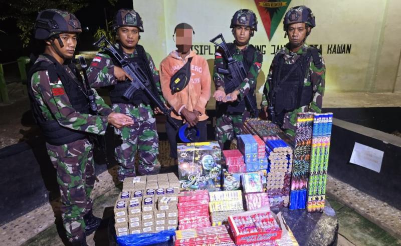 Satgas Yonif 741/GN Gagalkan Upaya Penyelundupan Petasan dan Munisi Senapan Angin ke Timor Leste 