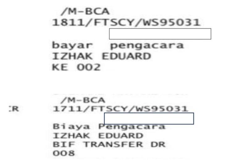Inilah bukti transfer biaya pengacara dari Izhak Eduard Rihi yang berujung kepada laporan mafia kasus terhadap advokat Bildad Thonak ke DPD KAI NTT dan Polda NTT. 