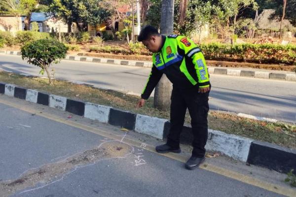 Anggota Satlantas Polres TTU melakukan olah TKP di lokasi kecelakaan lalu lintas 